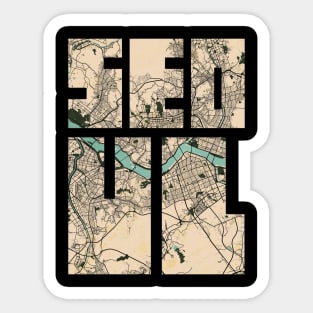 Seoul, South Korea City Map Typography - Vintage Sticker
